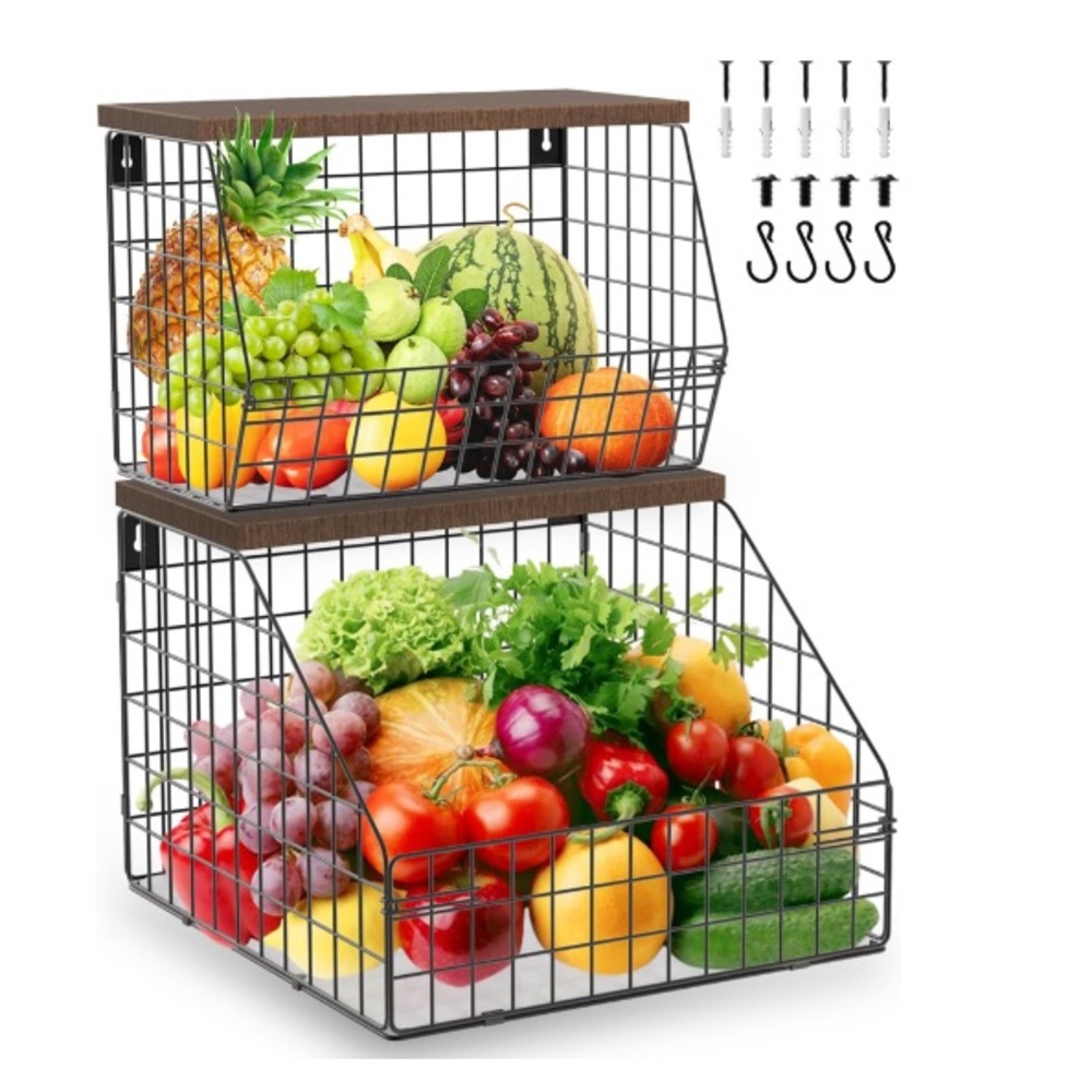 AIAIWAN 2pcs Fruit Baskets for Kitchen Counter and Stackable, New in Box